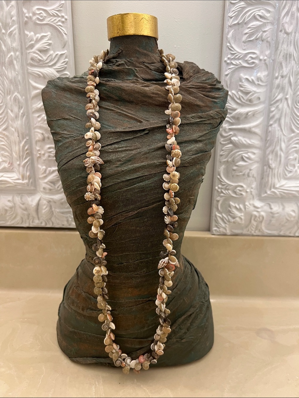 Vintage Shell Bead Long Necklace — Natural Multi-Color